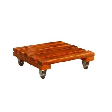 Imagem de Kit 03 Carrinho Suporte Para Vaso Quadrado Madeira Tratada Cedro 20cm 25cm 30cm 4 Rodinhas Salas Varandas Suporte Para Vaso De Planta(25cm)