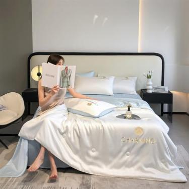 Imagem de 5JJJLOOOPP Colcha refrescante tamanho cama de casal conjunto de 4 peças - cobertor de colcha refrescante para quem dorme quente e suado, respirável, macio e leve seda suave para o verão (P, 180 x 221