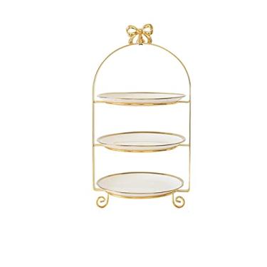 Imagem de Suporte de bolo moderno para sala de estar, enfeite de mesa de café, suporte de bolo dourado, suporte de sobremesa, suporte de bolo de três camadas, bandeja de lanche (ouro P)