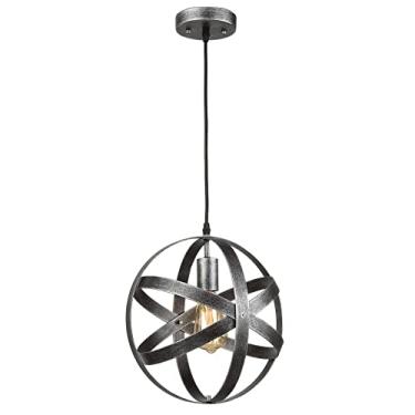 Imagem de YQSLQZZ Lustre de bola preta criativo antigo, estilo industrial retrô americano, bar, sala de jantar, sala de estar, E27, luminária de ferro galvanizado de cabeça única, fio ajustável para pendurar