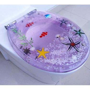 Imagem de Assento De Vaso Sanitário De Resina Transparente De Estilo Marinho Com Conchas De Praia Para Uma Experiência De Banheiro Higiênica E Confortável, Dobradiça De Aço Inoxidável, E