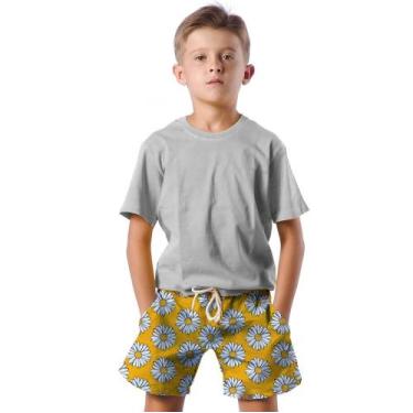 Imagem de Shorts Infantil Bermuda Calção Praia Verão Flores Margarida Arte 183 -