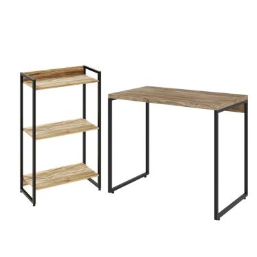 Imagem de Kit Para Escritório Estante Areta 3 Prateleiras Mesa Industrial Aspen 90cm C01 Carvalho - Lyam Decor