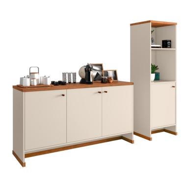 Imagem de Conjunto Sala De Jantar 2 Peças - Aparador E Estante Verbena - Offwhite/naturale Offwhite/naturale