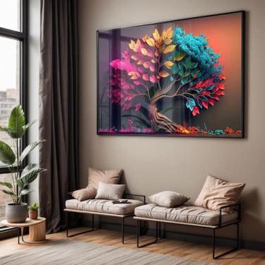 Imagem de Quadro com Moldura e Acrilico Cristal Vidro Sala Quarto Árvore Colorid