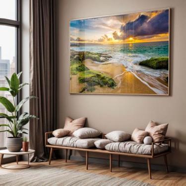 Imagem de Quadro com Moldura e Acrilico Cristal Vidro Sala Quarto Paisagem Praia