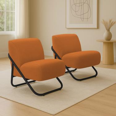 Imagem de Poltrona Sala Estar Industrial Preto Kit 2 Martina Bouclê Caramelo K01 - D'Rossi