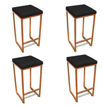 Imagem de Banqueta Alta para Cozinha Industrial Kit 4 Nick Bronze e Sintético Preto D03 - D'Rossi