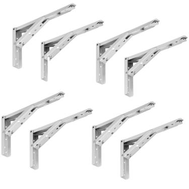 Imagem de Kit 04 Pares Suporte Para Mesa Dobrável Retrátil 30 cm H02 Mão Francesa Branco - Lyam