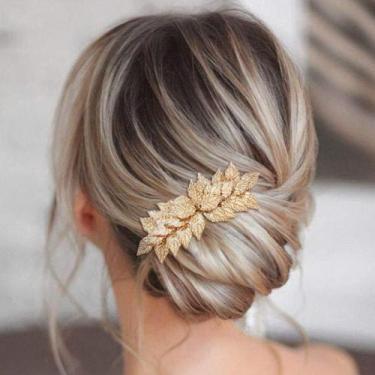 Imagem de Pente de cabelo de casamento Gorais Gold Leaf para noivas e meninas