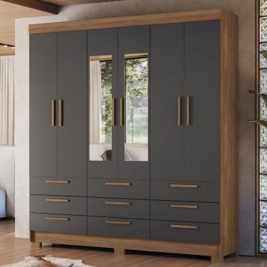Imagem de Guarda-Roupa Casal Marilena 6 Portas 9 Gavetas Jatoba/Grafite com Espelho - Pnr Móveis