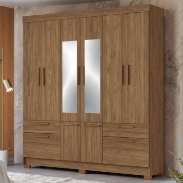 Imagem de Guarda-Roupa Casal Marilena 6 Portas 9 Gavetas Jatoba com Espelho - Pnr Móveis