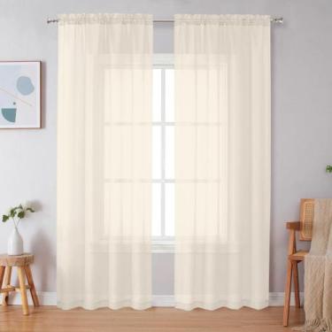 Imagem de Cortinas transparentes Simplebrand Cream, 213 cm de comprimento, 2 pai