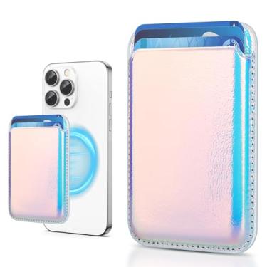 Imagem de Amzone Carteira magnética para celular com suporte de cartão para celular com Mag-Safe, carteira magnética de couro RFID mais forte para iPhone 16/15/14/13 e Pro/Promax, cor arco-íris