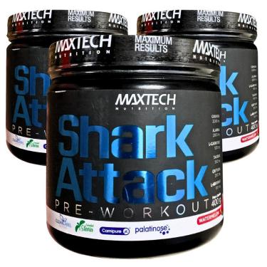 Imagem de Kit 3 Suplemento Pré-Treino Shark Attack Com Creatina 400g-Unissex