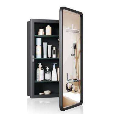 Imagem de YOTRON Espelho preto para armário de remédios, armário de remédios embutido de metal 50 x 66 cm para banheiro com espelho, prateleiras ajustáveis, armário de remédios de banheiro retangular