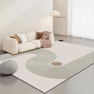 Imagem de Tapete de veludo cristal com padrão listrado bege e branco, antiderrapante e elegante, decoração para sala de estar (120 x 180 cm/SJR-3)