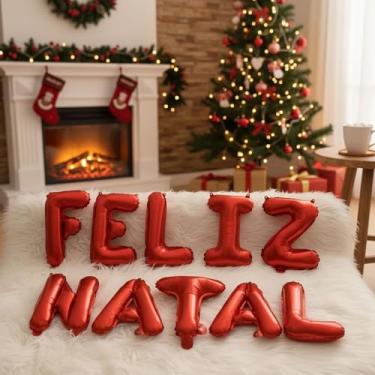 Imagem de Kit Balões Metalizados Vermelhos 37cm Feliz Natal Decoração Natalina Festiva para Festa, Ceia, Aniversário e Eventos Balão Letra Feliz Natal em Alumínio Durável e Fácil de Encher