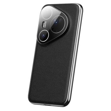 Imagem de HAOMRIYL Capa de couro para Huawei Pura 80 Pro +/80 Pro/80, capa fina e fina com proteção total para câmera, revestimento de borda luxuosa à prova de choque, preta, 80 Pro