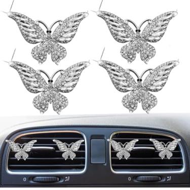 Imagem de 4 peças de clipes de ventilação de ar de borboleta de cristal, clipes de ventilação de purificadores de ar de carro, clipe de ventilação difusor de carros requintados, decoração de interiores de