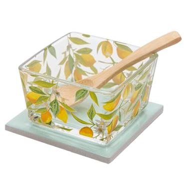 Imagem de LYOR - Conjunto 3 Peças Petisqueira Quadrada com Colher e Suporte Siciliano 12cm x 10cm x 6,6cm Vidro - Lyo