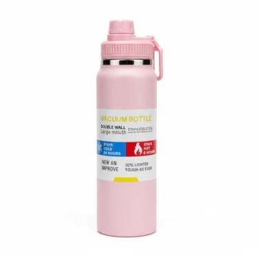 Imagem de Garrafa Térmica de Aço Inox, 800ml, Parede Dupla, Alça e Bico Esportivo, Mantém Bebidas Frias e Quentes por 12h (Rosa)