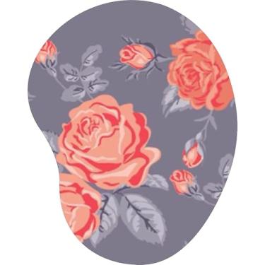Imagem de Mouse Pad Ergonômico Gota Rosas Pêssego Salmão Estilo Vintage Fundo Cinza