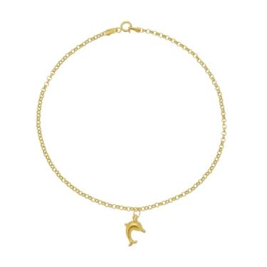 Imagem de Tornozeleira Feminina Portuguesa Ouro 18k 750 Pingente Golfinho