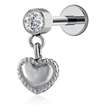 Imagem de FLORA PIERCING MINIBARBELL AÇO CIRÚRGICO PVD COM PINGENTE CORAÇÃO PIERCING ORELHA TRAGUS HELIX CONCH MODA FEMININA 1.2X8 (PRATA)