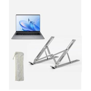 Imagem de Suporte de laptop ajustável para mesa, elevador de laptop portátil com altura de 6 níveis, suporte ergonômico dobrável para laptops e tablets de 10 a 15,6 polegadas, alumínio (prata)