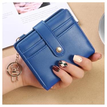Imagem de Carteira pequena feminina de couro com bloqueio de RFID e compartimento compacto para cartões com zíper e janela para identidade, Azul, Carteira pequena feminina