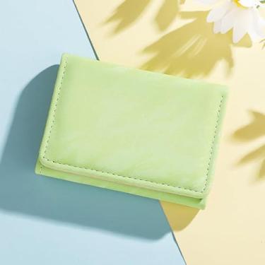 Imagem de Carteira feminina, carteira pequena de três dobras para mulheres, porta-moedas compacta com porta-cartões de crédito com botão de pressão para uso em laticínios, Verde, Casual