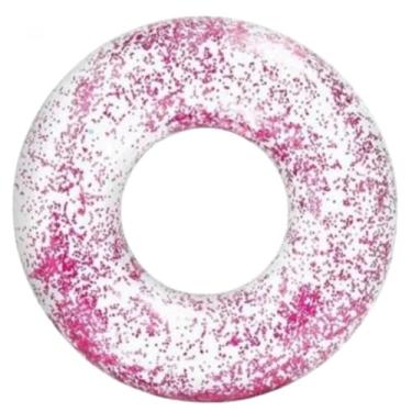 Imagem de Boia Circular Inflável Transparente Com Glitter 60cm PVC Resistente Resistente Cloro Rosa Azul Prateado Piscina Clube Boia Piscina(1,Rosa Brilhante)
