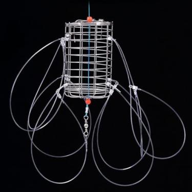 Imagem de Alimentador de gaiola de peixe, 8 anéis, equipamento de pesca, gaiola de isca, fio de nylon, armadilha profissional de aço inoxidável, lagosta