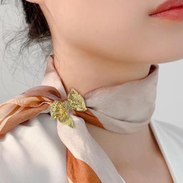 Imagem de Lenço de seda com laço de textura broche para mulheres moda CZ cristal escovado laço xale cachecóis fivela fecho clipe anéis broches delicados acessórios de vestido de férias joias, Medium, Metal, Sem