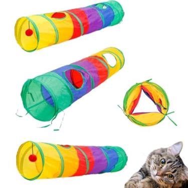 Imagem de Brinquedo Interativo para Gatos, Túnel Labirinto Com Bolinha, Colorido Arco-Íris, Dobrável, Gatos e Cachorros, Playground Pet de Luxo