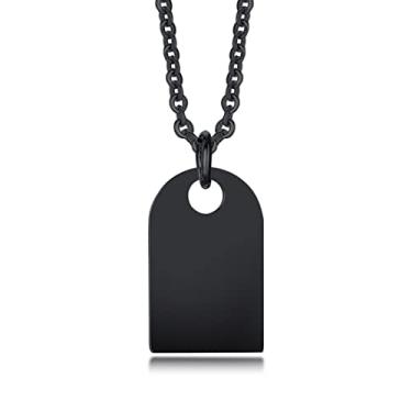 Imagem de Colar com pingente retangular preto para homens e mulheres, joias de aço inoxidável, simples, banhado a preto, corrente de 50 cm, minimalista, unissex, presente para uso diário ou aniversário de