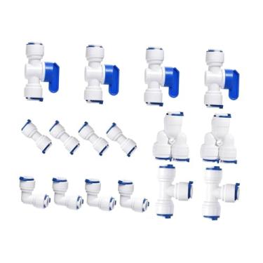 Imagem de Generic Válvula de esfera de conexão rápida de 1/4" de diâmetro externo + T + L + i + Y para filtro de água de osmose para aquários, 16 Unidades