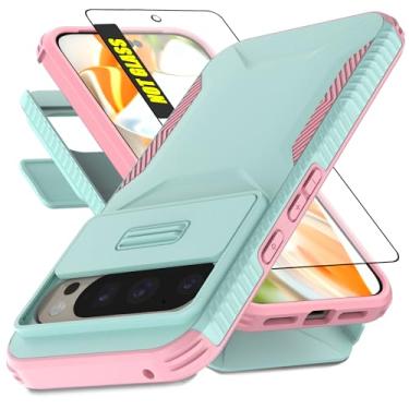 Imagem de AWZHYDT Capa para Google Pixel 10 e 10 Pro/Capa para Pixel 9 e 9 Pro | Capa de câmera deslizante integrada e protetor de tela [2 em 1] Capas protetoras resistentes à prova de choque (16 cm/ciano/rosa)