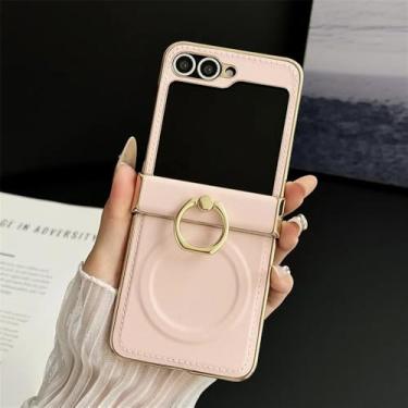 Imagem de Capa magnética com suporte de anel de couro para Galaxy Z Flip7 Flip 7 6 5 4 3, capa de proteção com dobradiça para Samsung Zflip7FE, rosa, para Galaxy Z Flip7