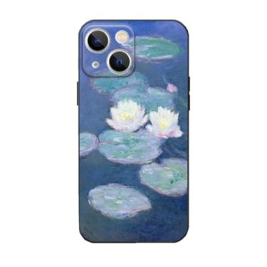 Imagem de Compatível com iPhone 13, Van Gogh Capa de telefone floral natural estética para iPhone 13, capa protetora de corpo inteiro TPU fina para mulheres e meninas (nenúfares azul escuro, iPhone 13 Mini)