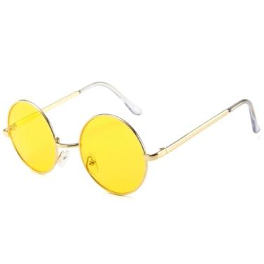 Imagem de JRLLFD Óculos de sol retrô luxuosos com armação redonda, moda feminina e masculina, proteção UV400 (amarelo dourado)