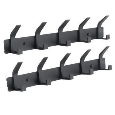 Imagem de Cabide ZGELIN montado na parede com 5 ganchos pretos, pacote com 2