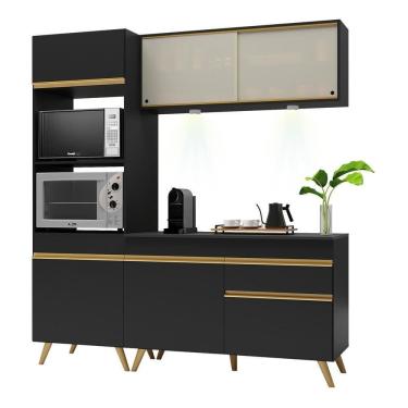 Imagem de Armário De Cozinha Compacta 182cm Com Leds Veneza Up Multimóveis V2020 Preto/dourado Preto/dourado