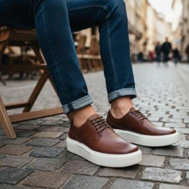 Imagem de Tênis Casual Masculino Couro Luxo Sola Alta Estilo Premium-Masculino