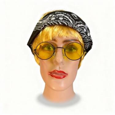 Imagem de Kit Fantasia Hippie: Peruca Loira + Óculos + Bandana 70's - kithippie,