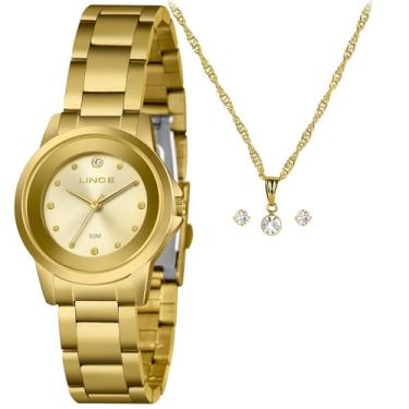 Imagem de Relógio Feminino Dourado Lince LRG4845L32 K0I5 Kit Colar e Brincos