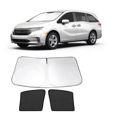 Imagem de Fannyc 3 peças de persianas de janela de carro pára-brisa frontal sombra de janela dobrável ajuste personalizado para Toyota Highlander 2020-2024 acessórios persianas de carro para janelas dianteiras