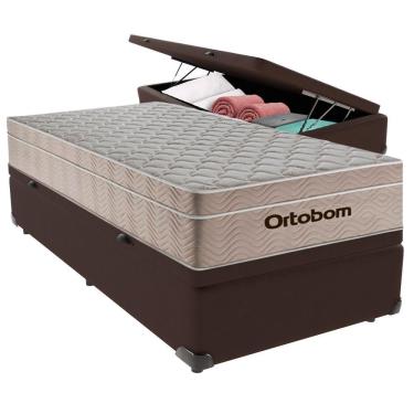 Imagem de Cama Baú Solteiro Marrom+colchão Airtech Molas Ortobom