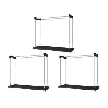 Imagem de Kit 3 Araras Closet Expositor De Roupas Com Rodízios Aço Cromado Preto - Ideal